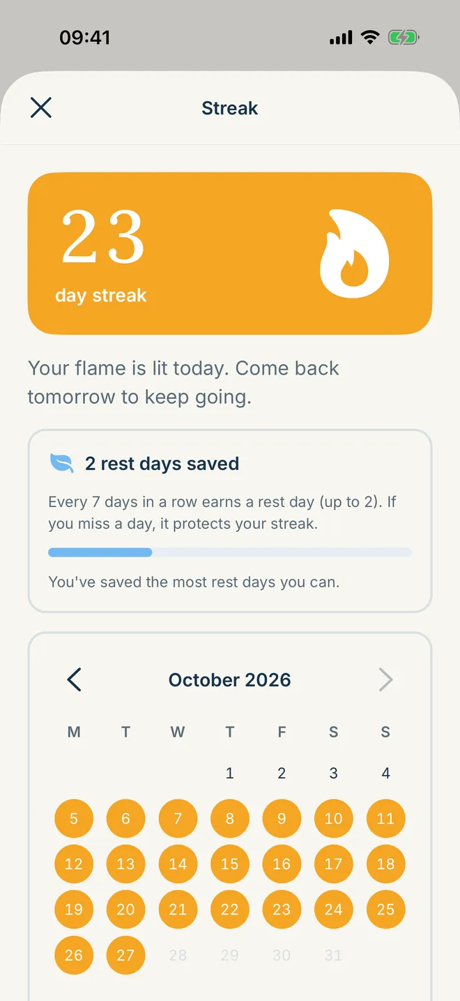 Day streak screen