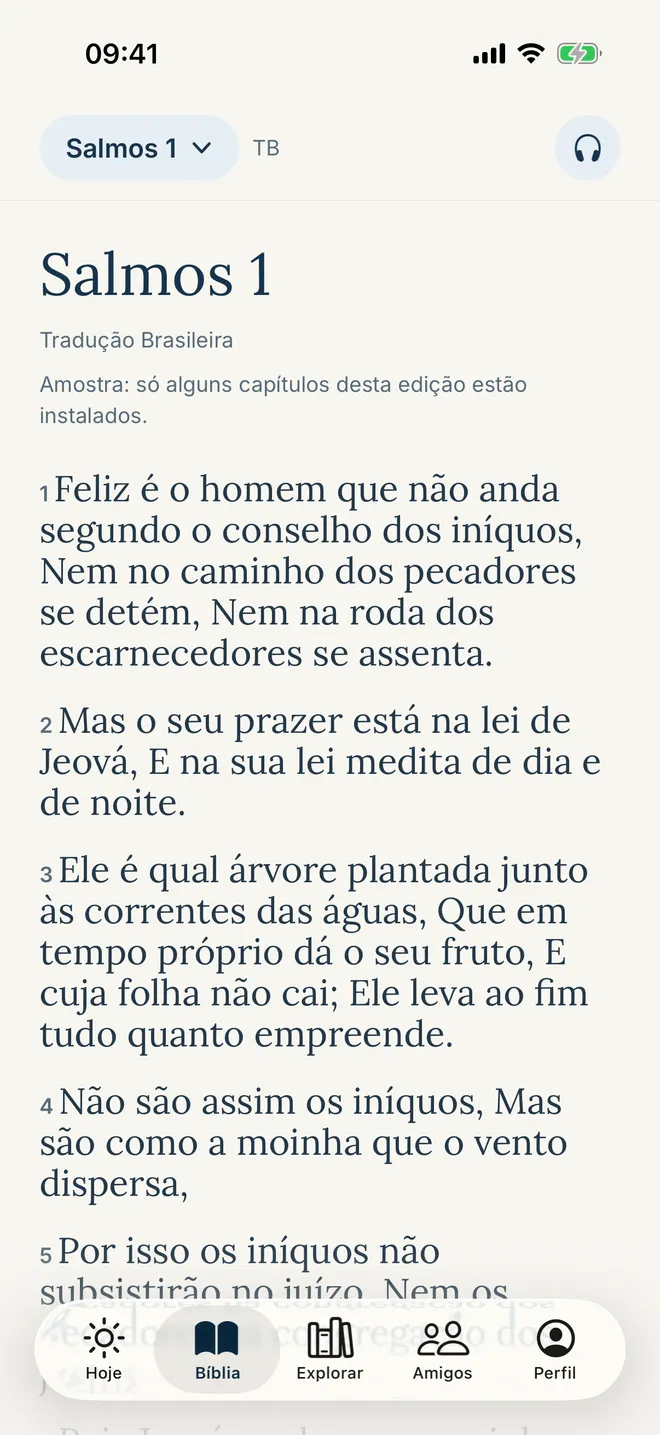 Lector de la Biblia de Nuah abierto en Salmos 1